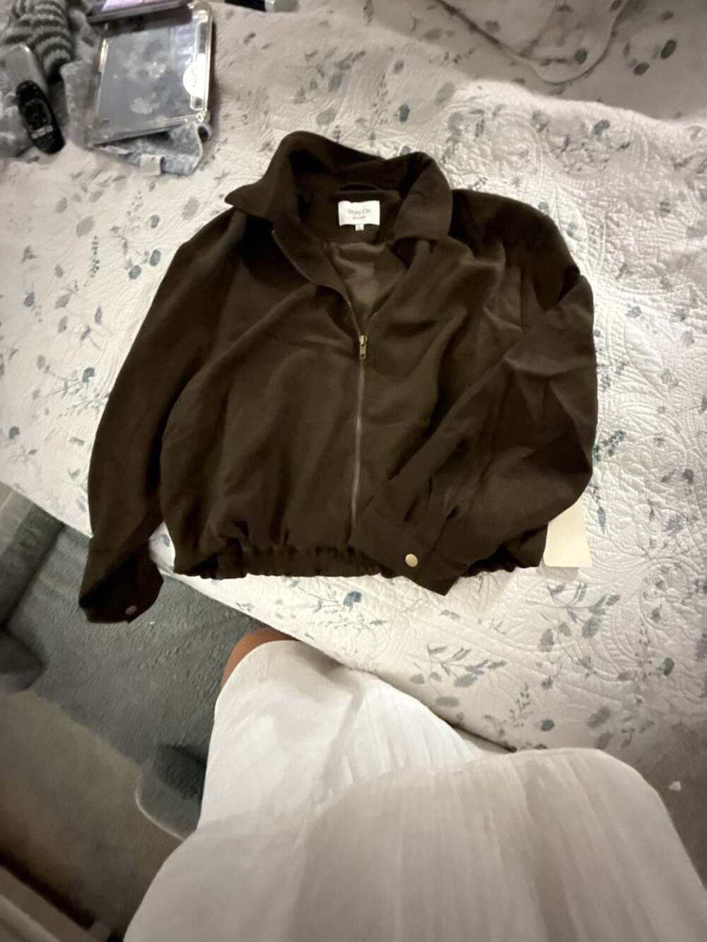 Story On Los Angeles Brown Zip-Up Bomber Jacket